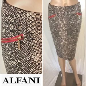 NWOT ALFANI GRAY BEIGE PYTHON RED ZIP PENCIL SKIRT